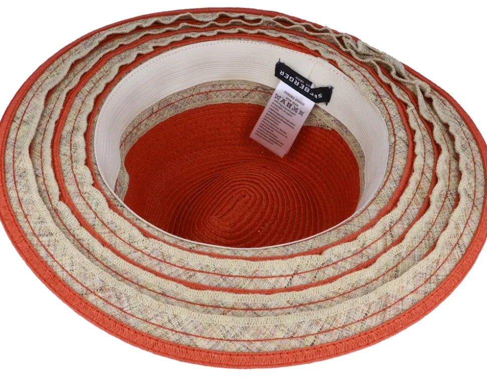 In Stripy Design Terracotta-Sand Fedora Straw Hat - Seeberger