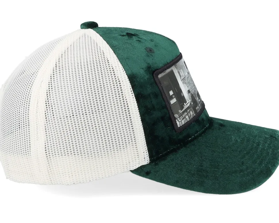 Italy Street And Classic Car Velvet Green/Ivory A-Frame Trucker - Calza Pennello