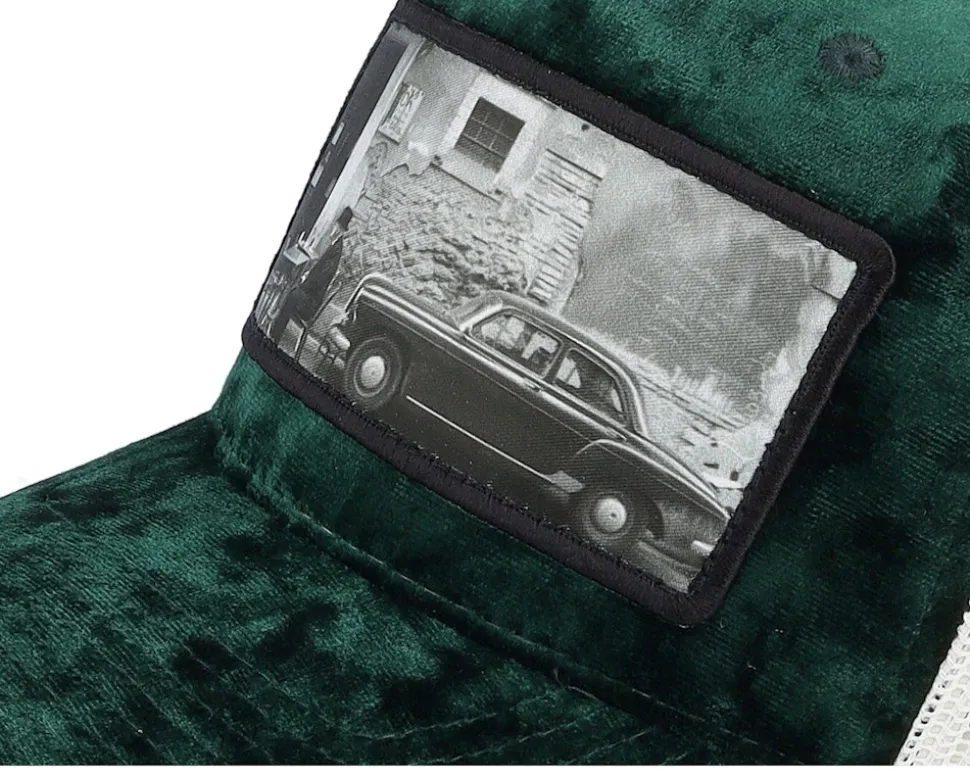 Italy Street And Classic Car Velvet Green/Ivory A-Frame Trucker - Calza Pennello