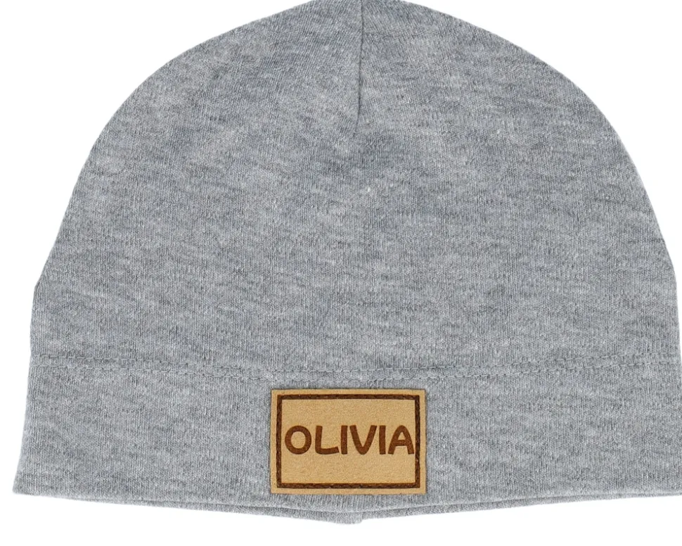 Kids Baby Engraved Suede Patch Heather Grey Beanie - Babybugz