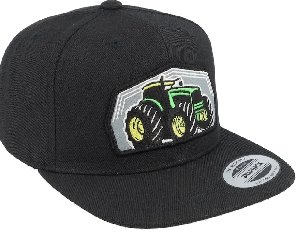 Kids Big Tractor Grey Patch Black Snapback - Kiddo Cap