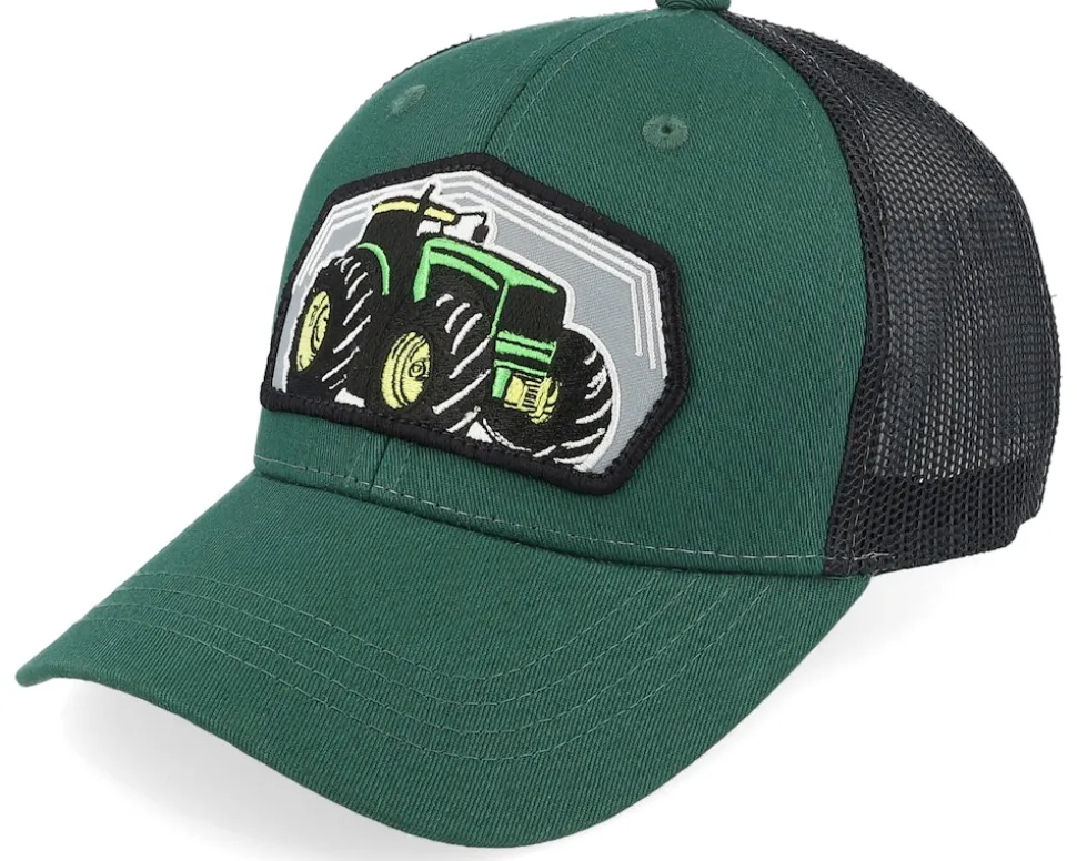 Kids Big Tractor Grey Patch Green/Black Trucker - Kiddo Cap