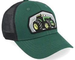 Kids Big Tractor Grey Patch Green/Black Trucker - Kiddo Cap