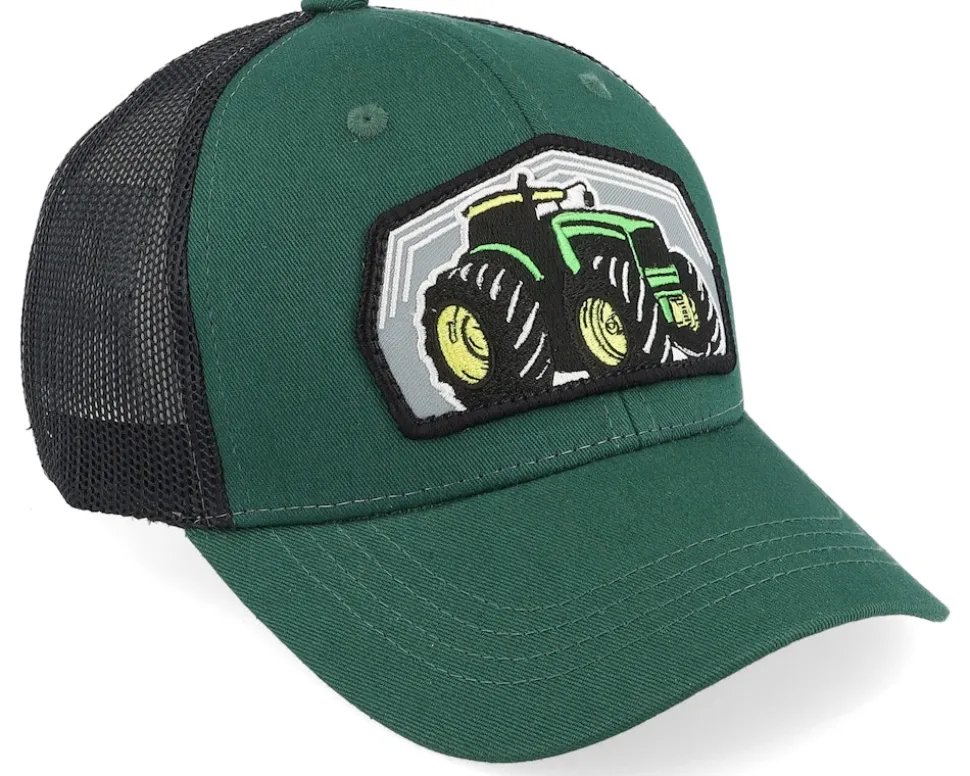 Kids Big Tractor Grey Patch Green/Black Trucker - Kiddo Cap