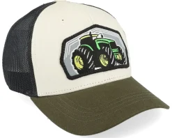 Kids Big Tractor Grey Patch Ivory/Black/Dark Mesh Trucker - Kiddo Cap