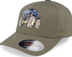 Kids Big Wheels Monster Truck Olive Flexfit - Kiddo Cap