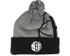 Kids Brooklyn Nets NBA Street Hoop Beanie Grey/Black Pom - Outerstuff