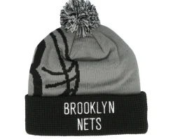 Kids Brooklyn Nets NBA Street Hoop Beanie Grey/Black Pom - Outerstuff