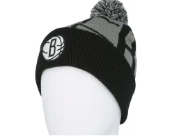 Kids Brooklyn Nets NBA Street Hoop Beanie Grey/Black Pom - Outerstuff