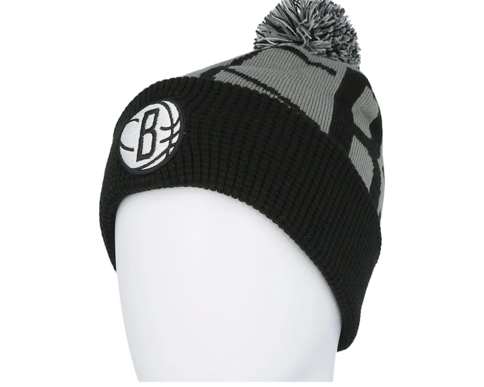 Kids Brooklyn Nets NBA Street Hoop Beanie Grey/Black Pom - Outerstuff
