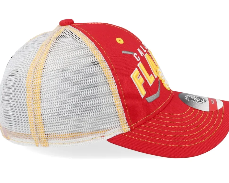 Kids Calgary Flames Lockup Meshback Cap Red/White/Yellow Trucker - Outerstuff