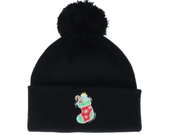 Kids Christmas Sock Gift Black Pom Pom Beanie - Iconic