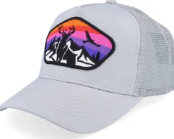 Kids Colorful Deer Big Patch Light Grey Trucker - Kiddo Cap