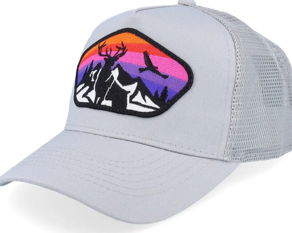 Kids Colorful Deer Big Patch Light Grey Trucker - Kiddo Cap