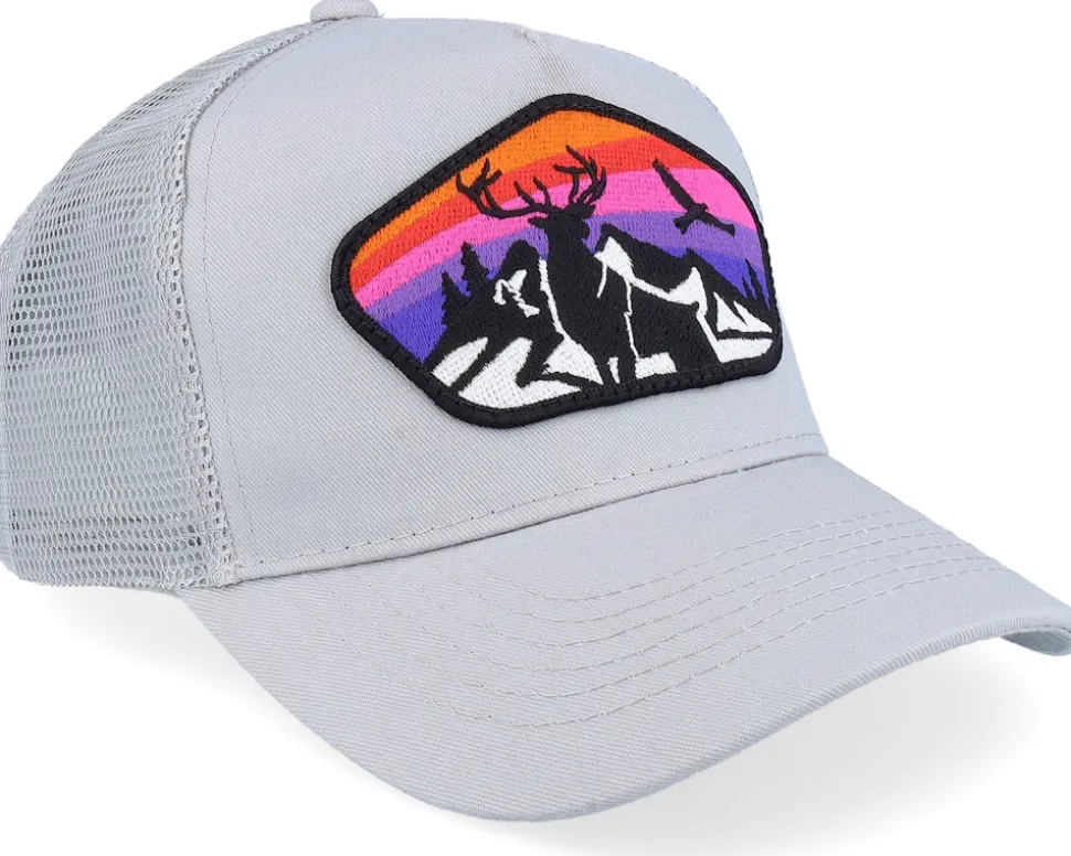 Kids Colorful Deer Big Patch Light Grey Trucker - Kiddo Cap