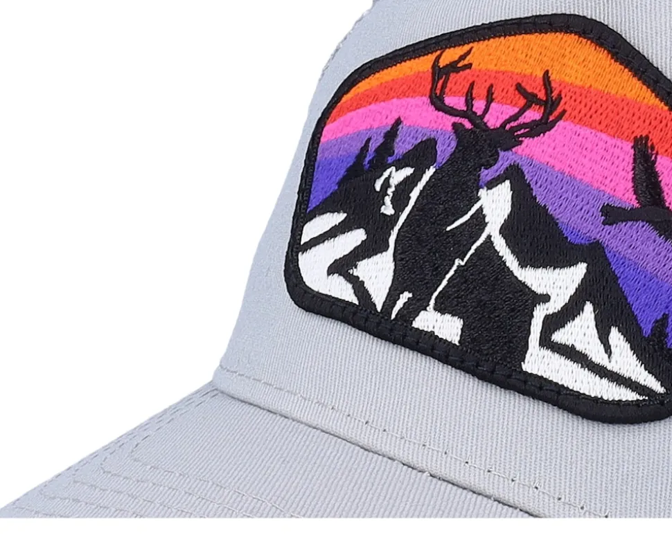 Kids Colorful Deer Big Patch Light Grey Trucker - Kiddo Cap
