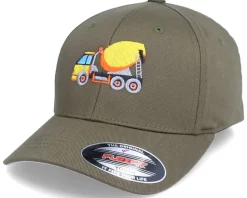 Kids Concrete Mixer Truck Olive Flexfit - Kiddo Cap