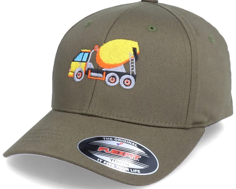 Kids Concrete Mixer Truck Olive Flexfit - Kiddo Cap