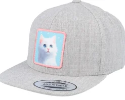 Kids Cute Kitten Patch Heather Grey Snapback - Kiddo Cap