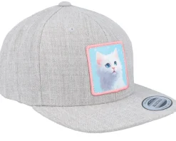 Kids Cute Kitten Patch Heather Grey Snapback - Kiddo Cap