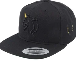 Kids 3d Black/Gold Unicorn Black Snapback - Unicorns
