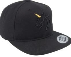 Kids 3d Black/Gold Unicorn Black Snapback - Unicorns