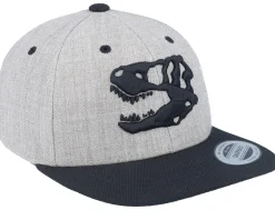 Kids 3d Dino Skull Heather Grey/Black Snapback - Kiddo Cap