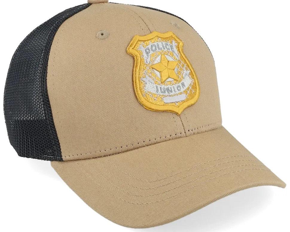 Kids 3d Police Badge Junior Caramel/Black Trucker - Kiddo Cap
