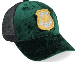 Kids 3d Police Badge Junior Velvet Green/Black Trucker - Kiddo Cap