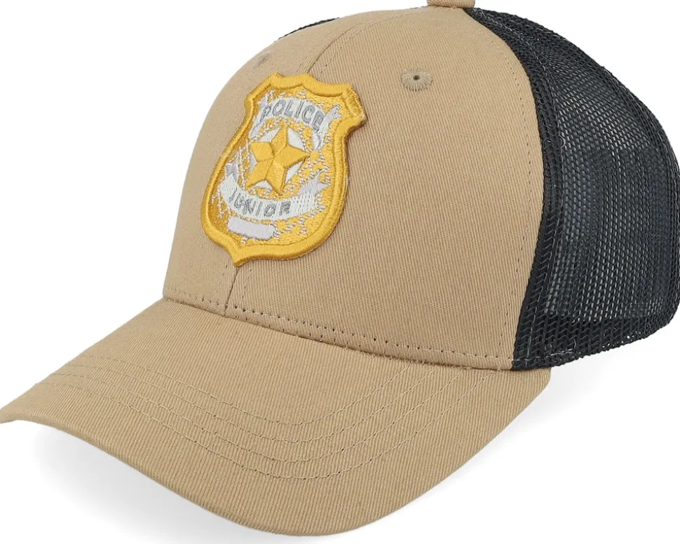 Kids 3d Police Badge Junior Caramel/Black Trucker - Kiddo Cap