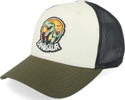 Kids Dino Badge Ivory/Black/Dark Mash Trucker - Kiddo Cap