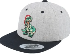 Kids Dino T-rex Santa Heather Grey/Black Snapback - Kiddo Cap