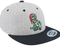 Kids Dino T-rex Santa Heather Grey/Black Snapback - Kiddo Cap