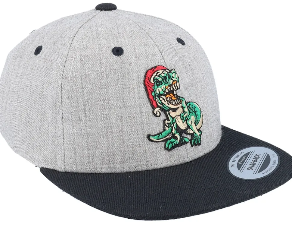 Kids Dino T-rex Santa Heather Grey/Black Snapback - Kiddo Cap