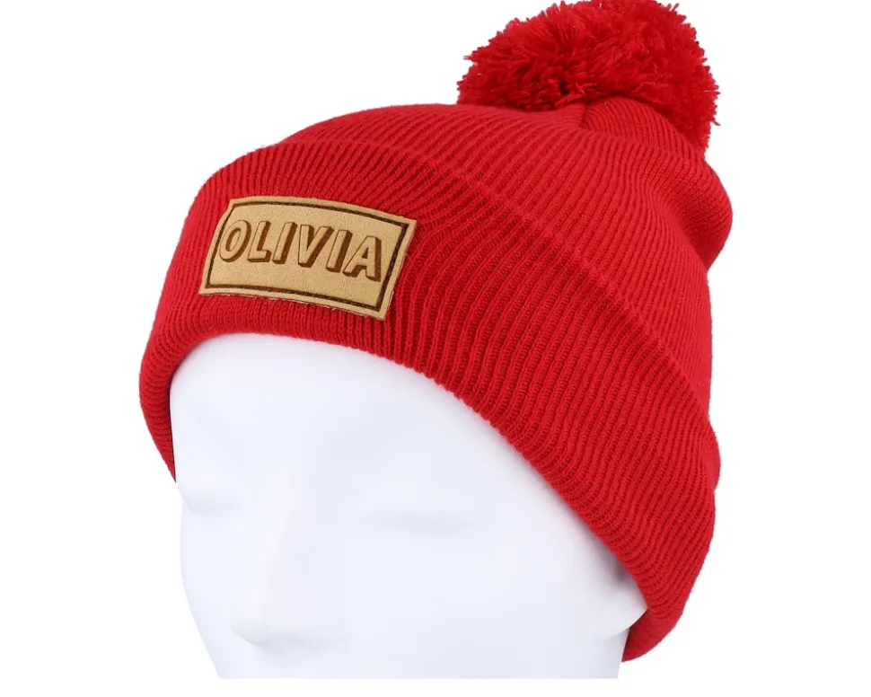 Kids Engraved Suede Patch Classic Red Pom - Beechfield