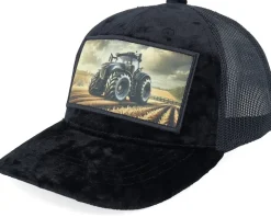 Kids Farming Tractor Patch Velvet Black Trucker - Kiddo Cap