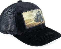 Kids Farming Tractor Patch Velvet Black Trucker - Kiddo Cap