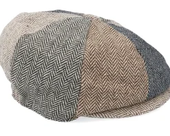 Kids Herringbone Infant Patch Newsboy Beige/Black/Brown Flat Cap - Jaxon & James