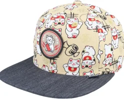 Kids Lucky Cat Linen Black Snapback - Djinns