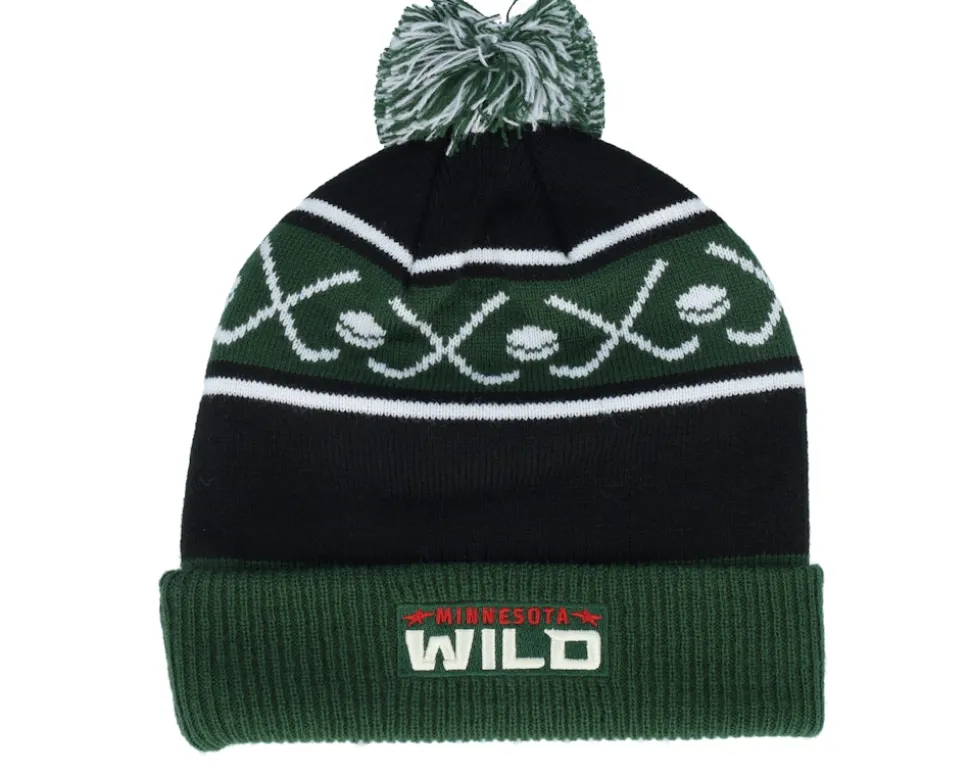 Kids Minnesota Wild Face-off Cuff Pom Beanie Fir/Black Pom - Outerstuff