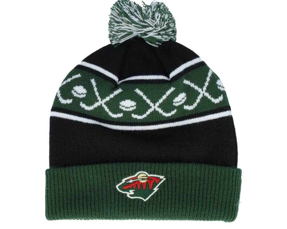 Kids Minnesota Wild Face-off Cuff Pom Beanie Fir/Black Pom - Outerstuff