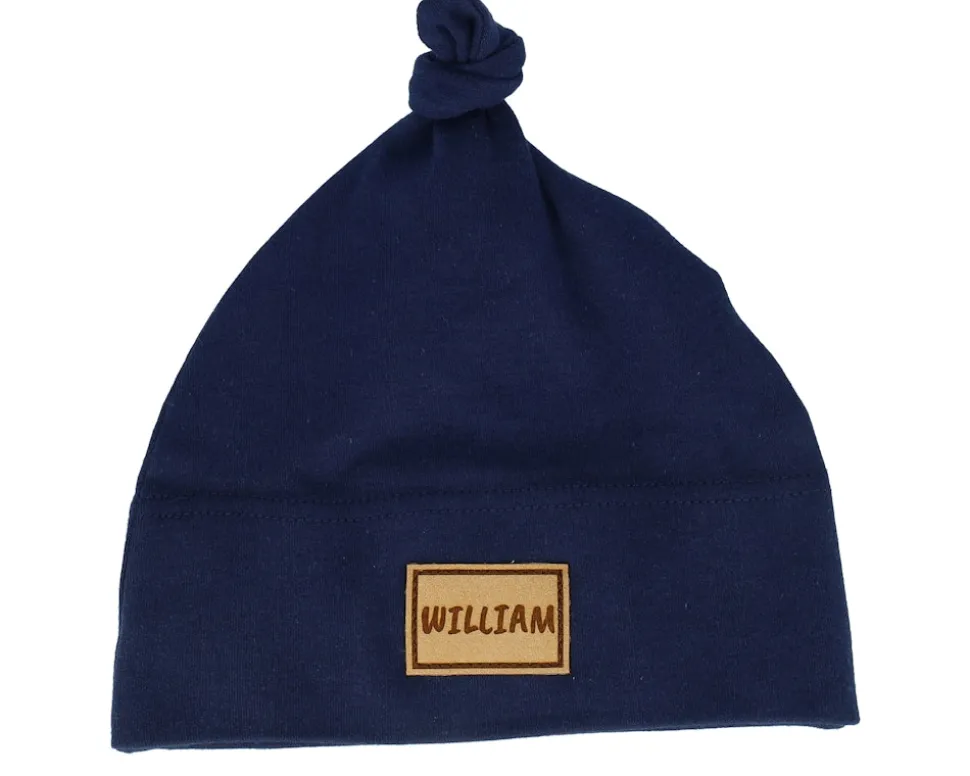Kids Navy One-knot Engraved Suede Patch Beanie - Babybugz
