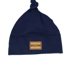 Kids Navy One-knot Engraved Suede Patch Beanie - Babybugz