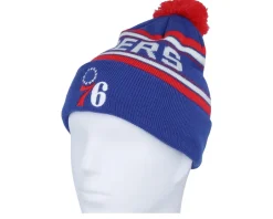 Kids Philadelphia 76ers Jacquard Cuffed Knit Blue Pom - Outerstuff