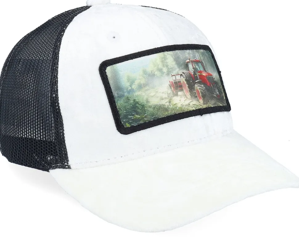 Kids Red Tractor Velvet White/Black A-Frame Trucker - Calza Pennello