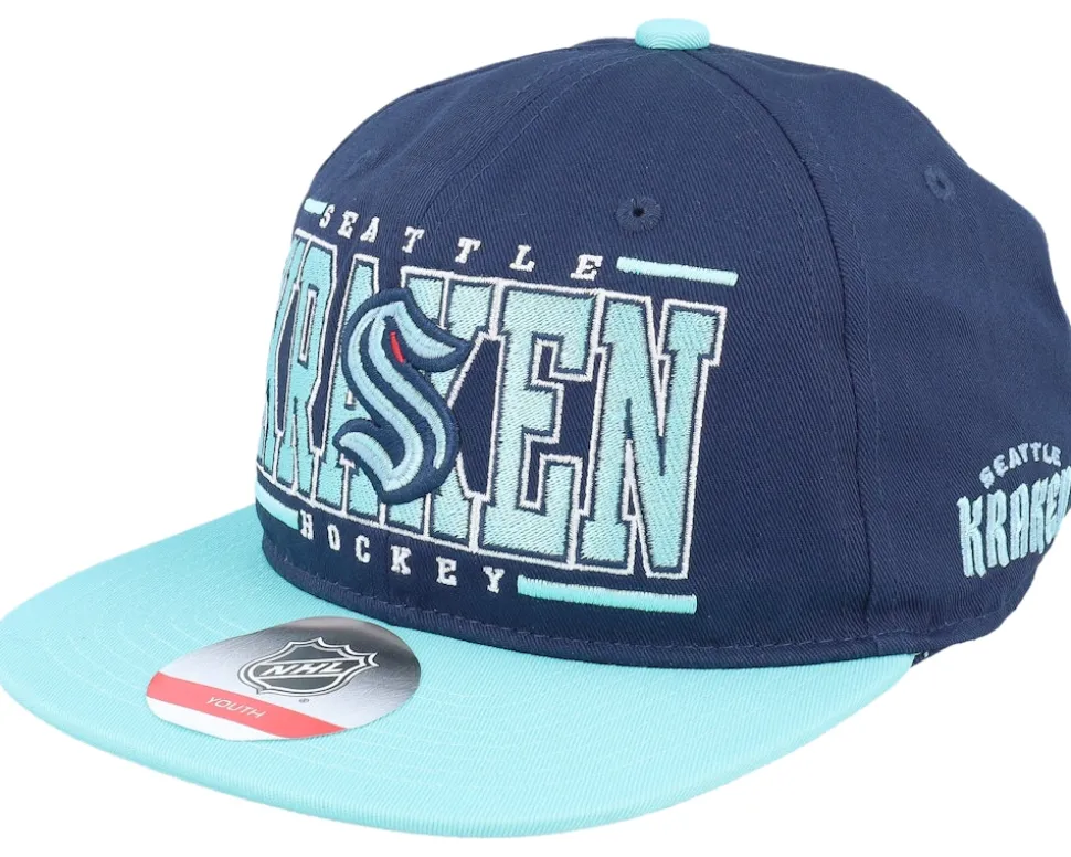 Kids Seattle Kraken Logo Flatbrim Cap Traditional Navy/Mint Snapback - Outerstuff