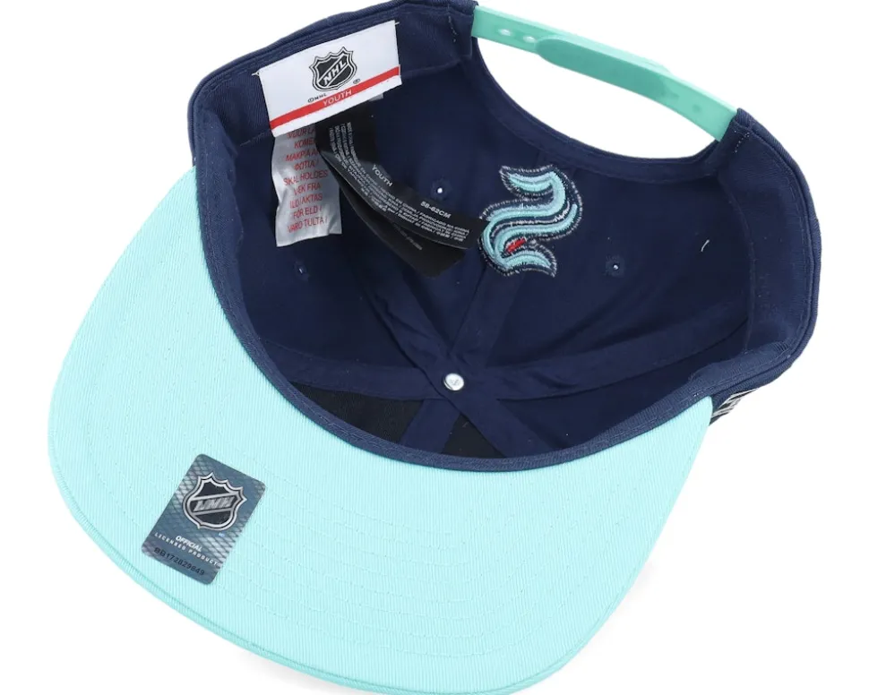 Kids Seattle Kraken Logo Flatbrim Cap Traditional Navy/Mint Snapback - Outerstuff