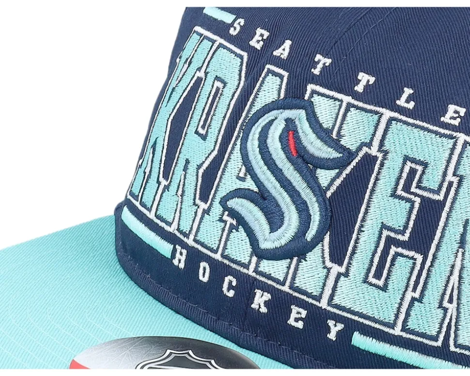 Kids Seattle Kraken Logo Flatbrim Cap Traditional Navy/Mint Snapback - Outerstuff
