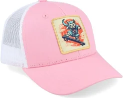 Kids Skater Cat Patch Pink/White Trucker - Kiddo Cap