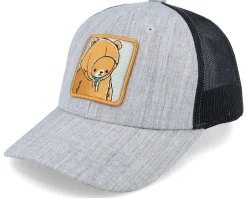 Kids Smiling Teddy Heather Grey/Black Trucker - Kiddo Cap